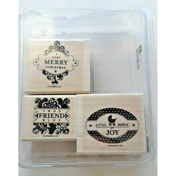 Retired Stampin' Up! "Punches Three" Stamp Set Wood Mounted Well Wishes - Picture 1 of 7